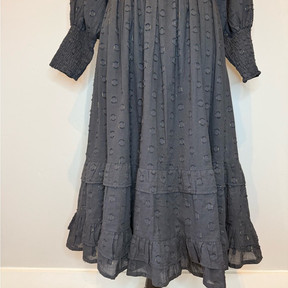 Oliphant Smocked Top Ruffle Midi- Midnight Black/Gold Tiered Dress, Size SMALL - Picture 8 of 17